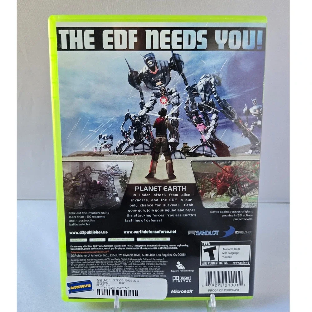 Earth Defense Force 2017 - Microsoft Xbox‎ 360 - Case Disc No Manual Tested